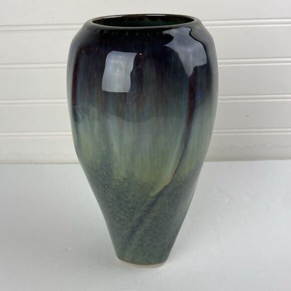 Vintage Bill Campbell Art Pottery Purple Blue Drip Glaze Twist Vase 9” Vessel - Picture 1 of 6